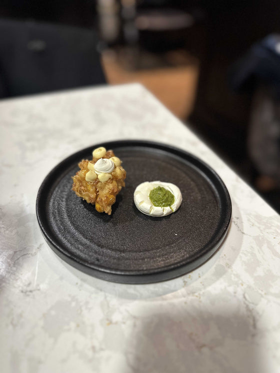 Corn Tempura with Ricotta & Salsa Verde
